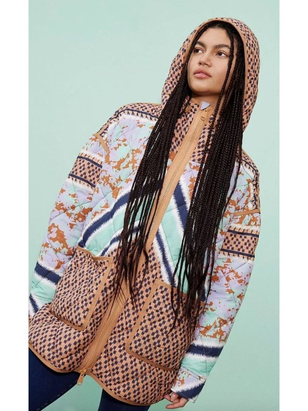 NWT Free People Women's Pria Printed Packable Hooded Puffer Jacket Size XS